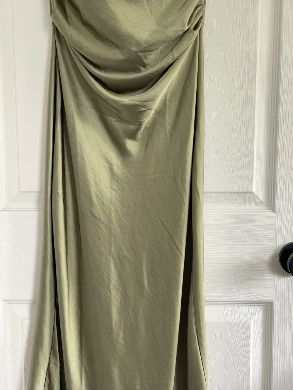 NWT Olive Green Satin Cowl Neck Midi Dress wedding guest fall wedding bridesmaid - Picture 8 of 13